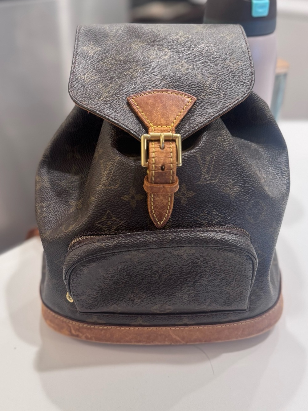 Louis Vuitton Brown Monogram Backpack with Tan Leather Trim